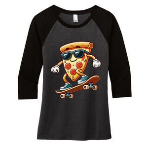 Funny Cheesy Pizza Sunglass Slice Skateboard Women's Tri-Blend 3/4-Sleeve Raglan Shirt