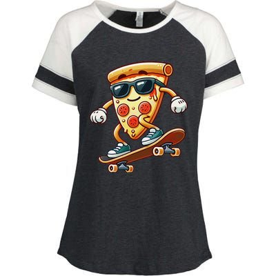 Funny Cheesy Pizza Sunglass Slice Skateboard Enza Ladies Jersey Colorblock Tee