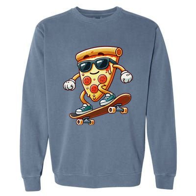 Funny Cheesy Pizza Sunglass Slice Skateboard Garment-Dyed Sweatshirt