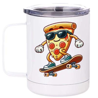 Funny Cheesy Pizza Sunglass Slice Skateboard 12 oz Stainless Steel Tumbler Cup