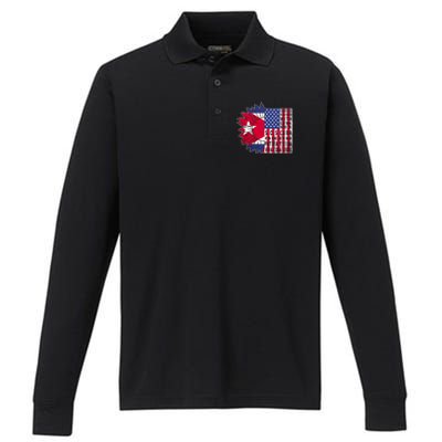 Free Cuba Patria Gift America Cuba Flag Sunflower Gift Sos Cuba Meaningful Gift Performance Long Sleeve Polo