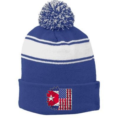 Free Cuba Patria Gift America Cuba Flag Sunflower Gift Sos Cuba Meaningful Gift Stripe Pom Pom Beanie