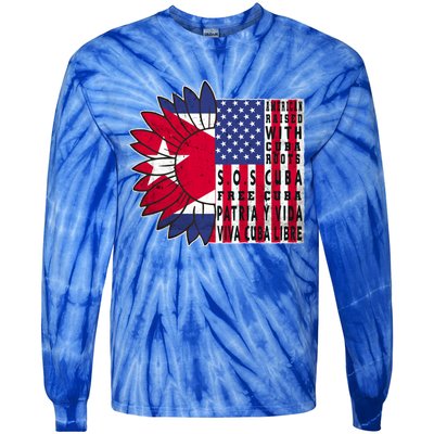 Free Cuba Patria Gift America Cuba Flag Sunflower Gift Sos Cuba Meaningful Gift Tie-Dye Long Sleeve Shirt