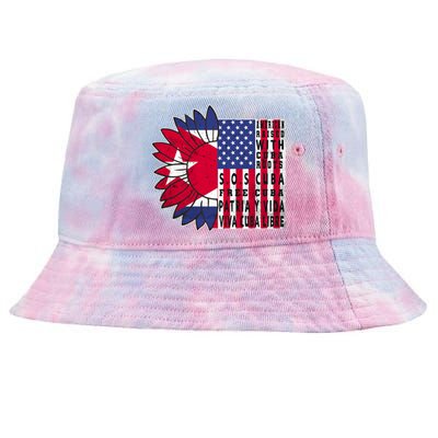 Free Cuba Patria Gift America Cuba Flag Sunflower Gift Sos Cuba Meaningful Gift Tie-Dyed Bucket Hat