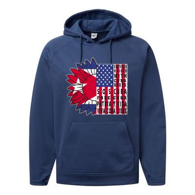 Free Cuba Patria Gift America Cuba Flag Sunflower Gift Sos Cuba Meaningful Gift Performance Fleece Hoodie