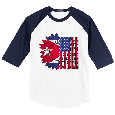 Free Cuba Patria Gift America Cuba Flag Sunflower Gift Sos Cuba Meaningful Gift Baseball Sleeve Shirt