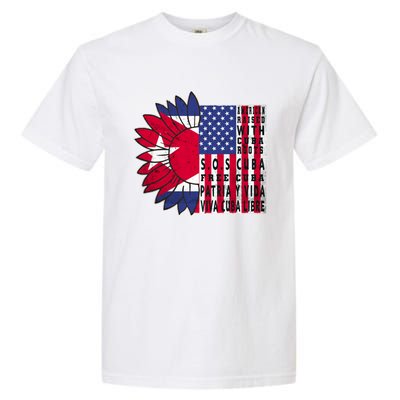 Free Cuba Patria Gift America Cuba Flag Sunflower Gift Sos Cuba Meaningful Gift Garment-Dyed Heavyweight T-Shirt