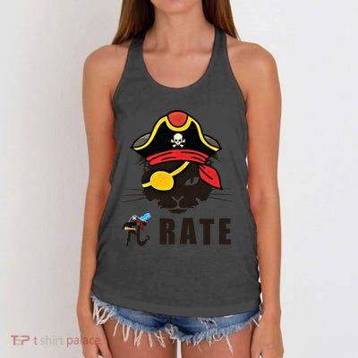 Funny Cat Pi Day Pirate Happy Pi Day Gift Women's Knotted Racerback Tank