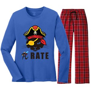 Funny Cat Pi Day Pirate Happy Pi Day Gift Women's Long Sleeve Flannel Pajama Set 