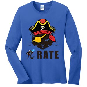 Funny Cat Pi Day Pirate Happy Pi Day Gift Ladies Long Sleeve Shirt