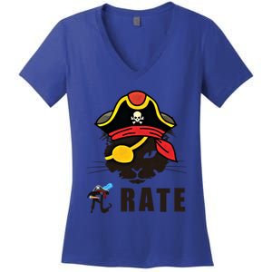 Funny Cat Pi Day Pirate Happy Pi Day Gift Women's V-Neck T-Shirt