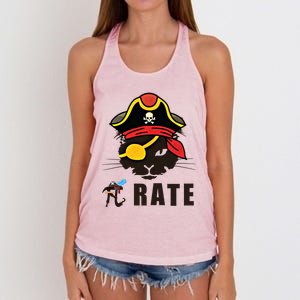 Funny Cat Pi Day Pirate Happy Pi Day Gift Women's Knotted Racerback Tank