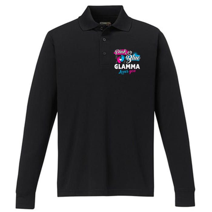 Funny Cute Pink Or Blue Glamma Loves You Gender Reveal Performance Long Sleeve Polo