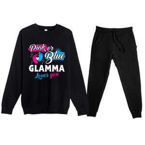 Funny Cute Pink Or Blue Glamma Loves You Gender Reveal Premium Crewneck Sweatsuit Set