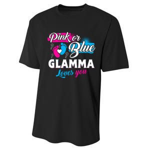 Funny Cute Pink Or Blue Glamma Loves You Gender Reveal Performance Sprint T-Shirt