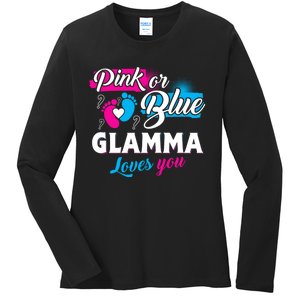 Funny Cute Pink Or Blue Glamma Loves You Gender Reveal Ladies Long Sleeve Shirt