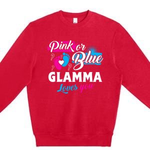 Funny Cute Pink Or Blue Glamma Loves You Gender Reveal Premium Crewneck Sweatshirt