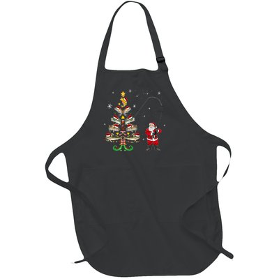 Fishermans Christmas Pajama Gift Tree Lights Merry Fishmas Full-Length Apron With Pockets