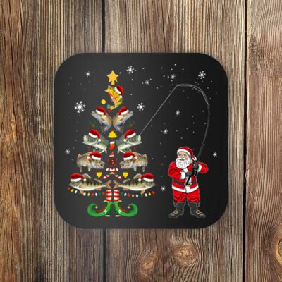 Fishermans Christmas Pajama Gift Tree Lights Merry Fishmas Coaster