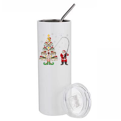 Fishermans Christmas Pajama Gift Tree Lights Merry Fishmas Stainless Steel Tumbler