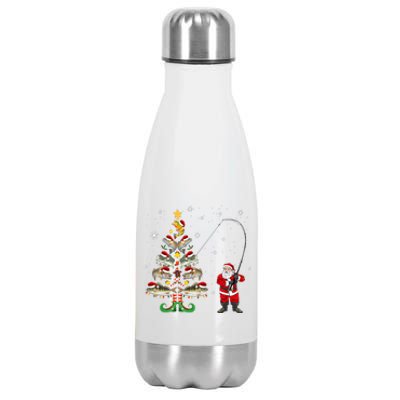 Fishermans Christmas Pajama Gift Tree Lights Merry Fishmas Stainless Steel Insulated Water Bottle