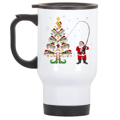 Fishermans Christmas Pajama Gift Tree Lights Merry Fishmas Stainless Steel Travel Mug