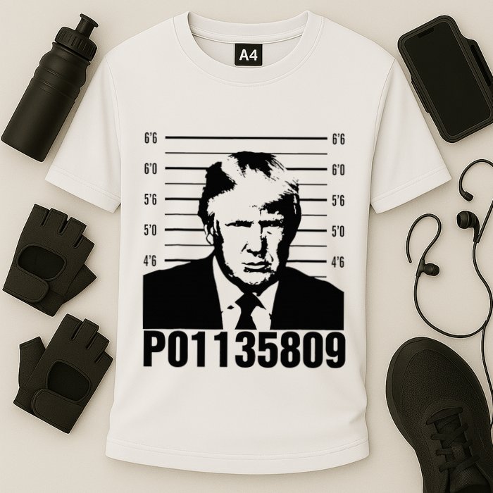 Funny Code P01135809 Trump Mug Shot Cooling Performance Crew T-Shirt