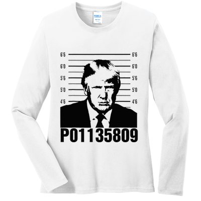 Funny Code P01135809 Trump Mug Shot Ladies Long Sleeve Shirt