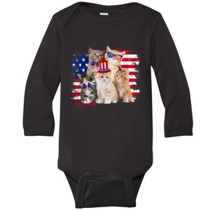 Funny Cat Patriotic USA Cat Lovers Cat Moms 4th July Baby Long Sleeve Bodysuit