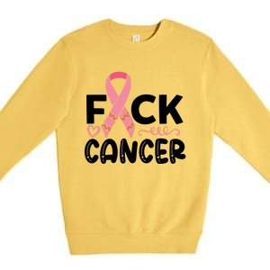 Fuck Cancer Pink Ribbon Breast Cancer Premium Crewneck Sweatshirt