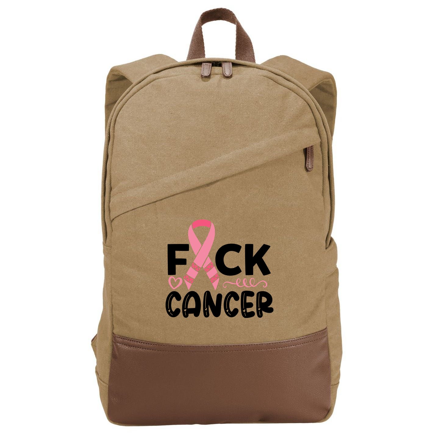 Fuck Cancer Pink Ribbon Breast Cancer Cotton Canvas Backpack