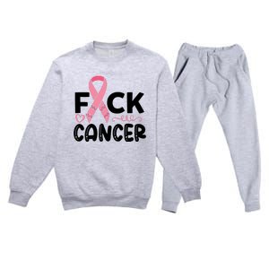 Fuck Cancer Pink Ribbon Breast Cancer Premium Crewneck Sweatsuit Set