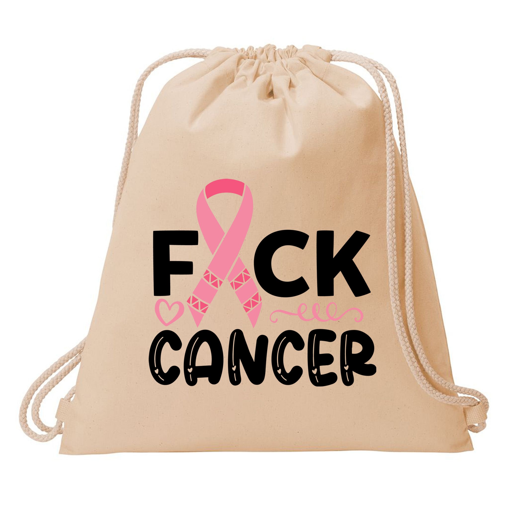 Fuck Cancer Pink Ribbon Breast Cancer Drawstring Bag