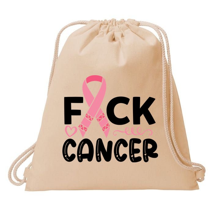 Fuck Cancer Pink Ribbon Breast Cancer Drawstring Bag
