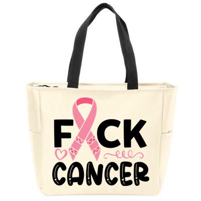 Fuck Cancer Pink Ribbon Breast Cancer Zip Tote Bag