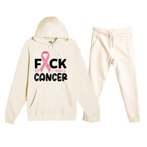 Fuck Cancer Pink Ribbon Breast Cancer Premium Hooded Sweatsuit Set