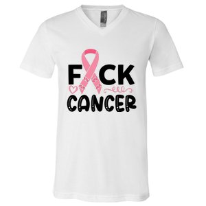 Fuck Cancer Pink Ribbon Breast Cancer V-Neck T-Shirt