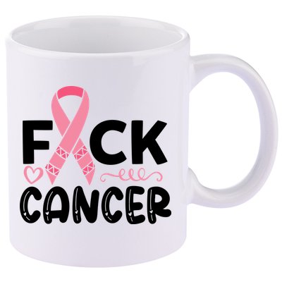 Fuck Cancer Pink Ribbon Breast Cancer 11oz C Handle Ceramic Mug