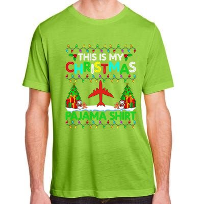 Flying Christmas Pajama Gift Airplane Pilot Xmas Holiday Gift Adult ChromaSoft Performance T-Shirt