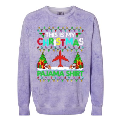 Flying Christmas Pajama Gift Airplane Pilot Xmas Holiday Gift Colorblast Crewneck Sweatshirt