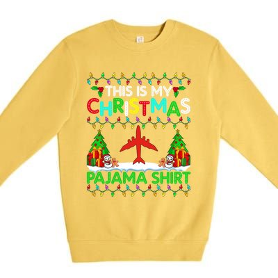 Flying Christmas Pajama Gift Airplane Pilot Xmas Holiday Gift Premium Crewneck Sweatshirt