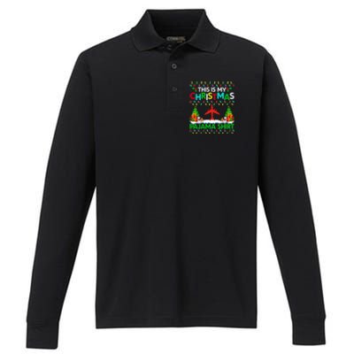 Flying Christmas Pajama Gift Airplane Pilot Xmas Holiday Gift Performance Long Sleeve Polo