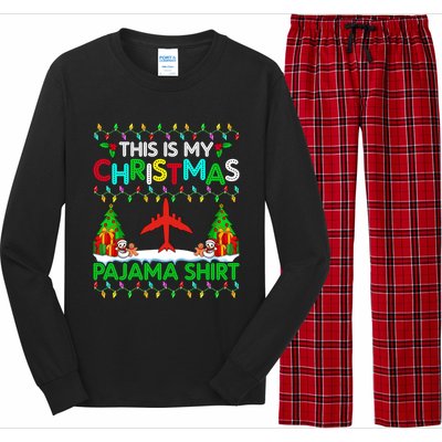 Flying Christmas Pajama Gift Airplane Pilot Xmas Holiday Gift Long Sleeve Pajama Set