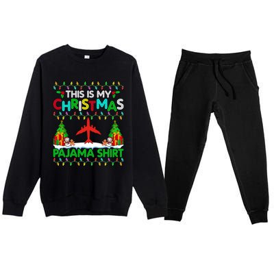 Flying Christmas Pajama Gift Airplane Pilot Xmas Holiday Gift Premium Crewneck Sweatsuit Set