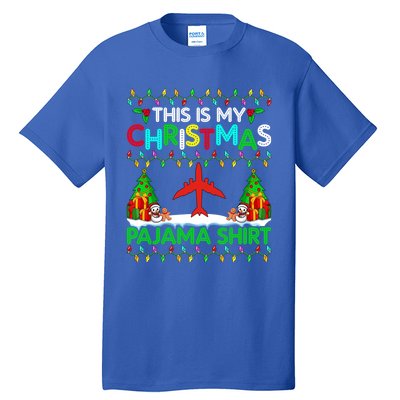 Flying Christmas Pajama Gift Airplane Pilot Xmas Holiday Gift Tall T-Shirt