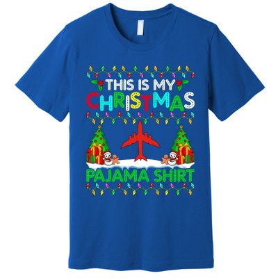 Flying Christmas Pajama Gift Airplane Pilot Xmas Holiday Gift Premium T-Shirt