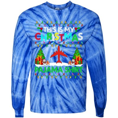 Flying Christmas Pajama Gift Airplane Pilot Xmas Holiday Gift Tie-Dye Long Sleeve Shirt