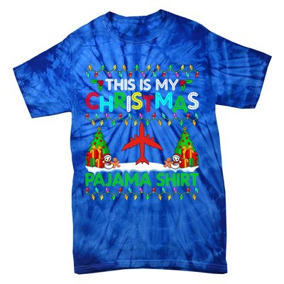 Flying Christmas Pajama Gift Airplane Pilot Xmas Holiday Gift Tie-Dye T-Shirt