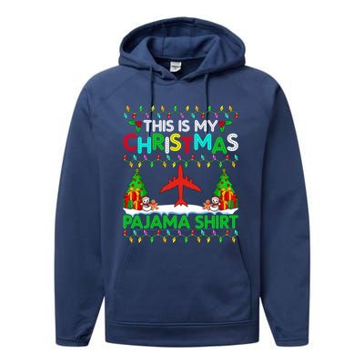 Flying Christmas Pajama Gift Airplane Pilot Xmas Holiday Gift Performance Fleece Hoodie