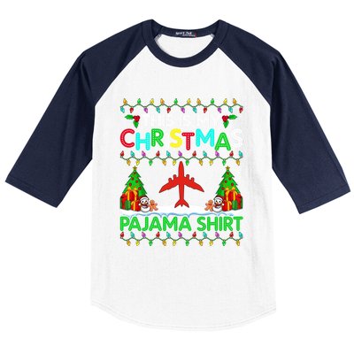 Flying Christmas Pajama Gift Airplane Pilot Xmas Holiday Gift Baseball Sleeve Shirt